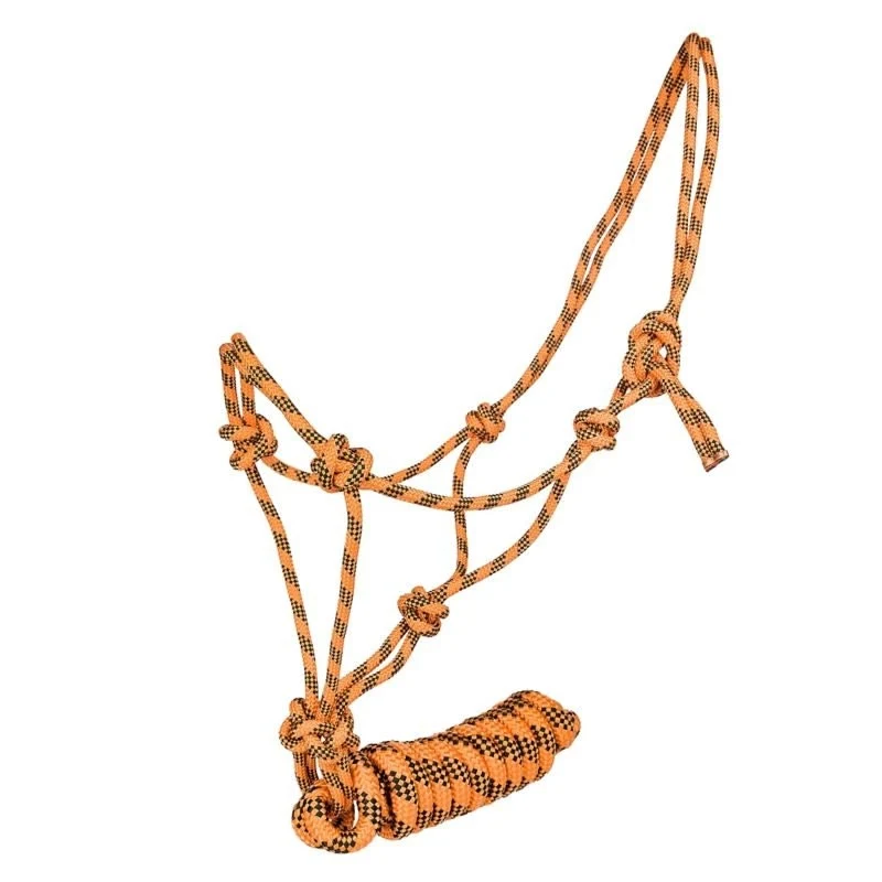 Tabelo Cowboy Rope Halter with Lead Orange/Black / Horse