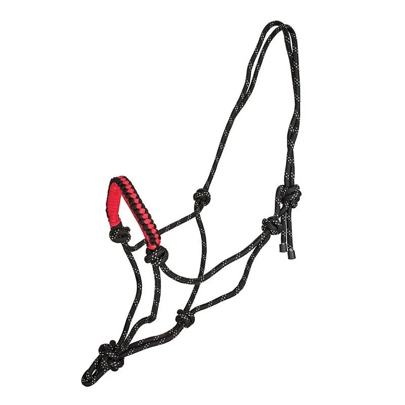 Tabelo Rope Halter with Braided Noseband Black/Speckle-halter, Red/Black Noseband / Horse