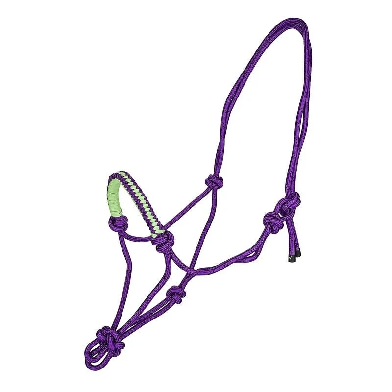 Tabelo Rope Halter with Braided Noseband Purple/Speckle-halter, Purple/Lime Noseband / Horse