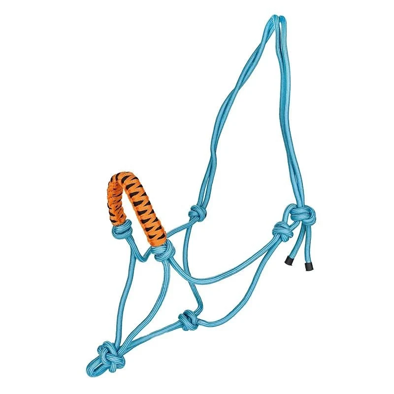 Tabelo Rope Halter with Braided Noseband Aqua-halter, Black/Orange Noseband / Horse