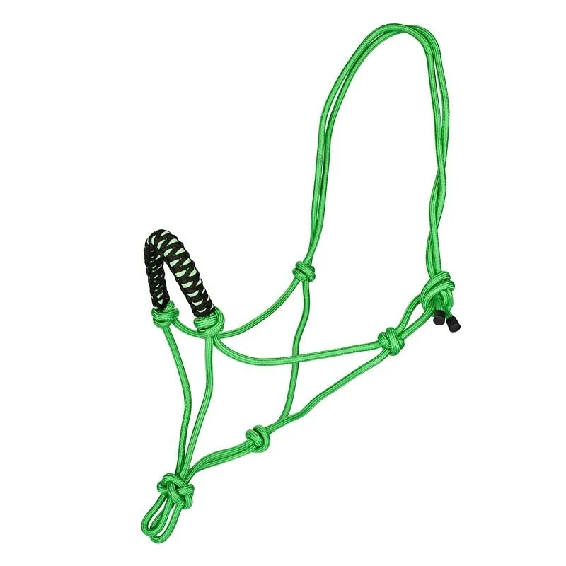 Tabelo Rope Halter with Braided Noseband Green-halter, Black/Lime Noseband / Horse