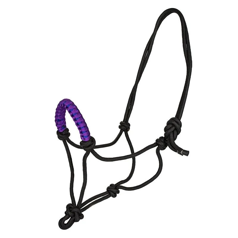 Tabelo Rope Halter with Braided Noseband Black-halter, Purple/Royal Blue Noseband / Horse