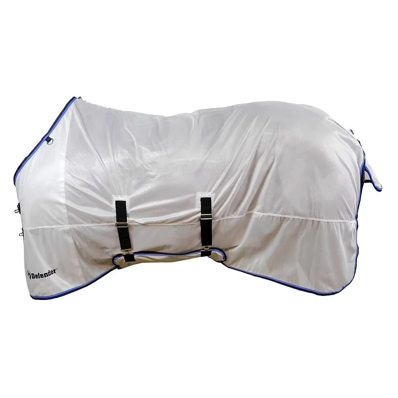 Defender Silver Elite Standard Neck Fly Sheet White with Blue / 75