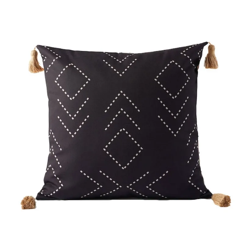 Bazik 18-in x 18-in Square Outdoor Decorative Pillow - Stitched Mudcloth - Black