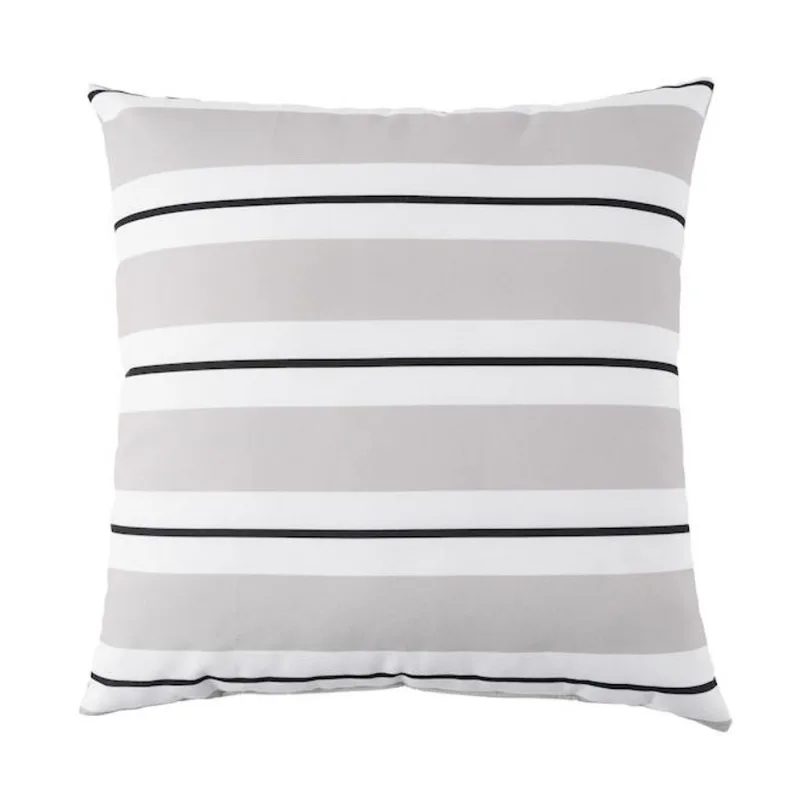 Bazik 16 x 16-in Recycled Polyester Outdoor Decorative Cushion with White/Black/Beige Lined Pattern