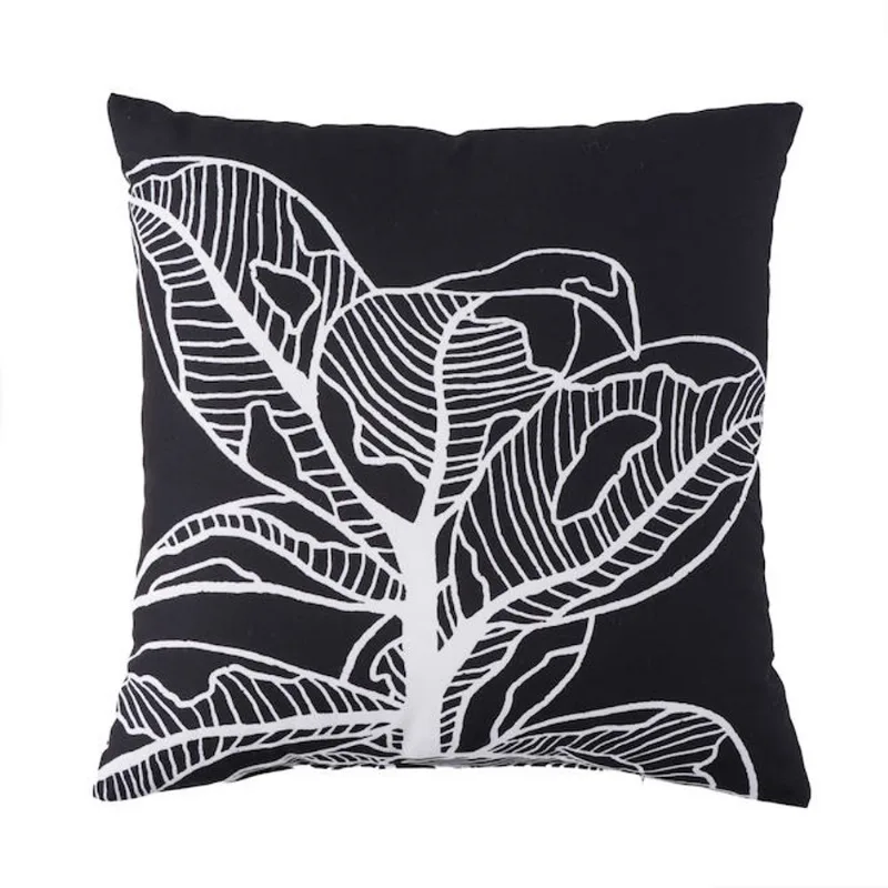 Bazik 16 x 16-in White and Black Recycled Polyester Outdoor Decorative Cushion with Leaf Pattern