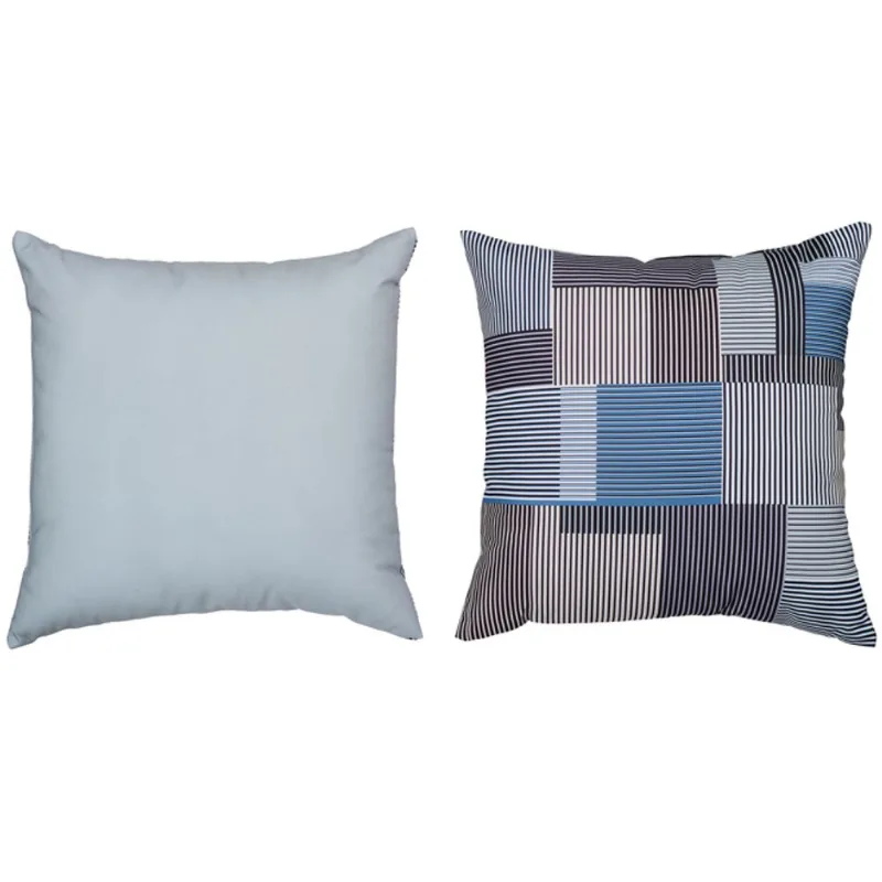 Landon & Co. 16 x 16-in Grey/Black/White/Blue Plaid Pattern Recycled Polyester Reversible Outdoor Decorative Cushion