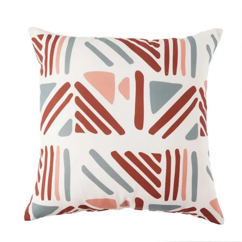 16 x 16-in Red/Grey/White Abstract Pattern Recycled Polyester Reversible Outdoor Cushion