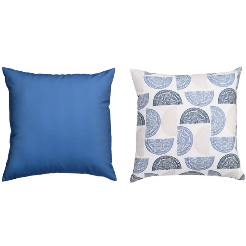 Landon & Co. 16 x 16-in Blue/White/Beige Half-Circle Pattern Recycled Polyester Reversible Outdoor Cushion