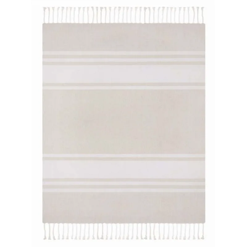 Landon & Co. Fringed Throw in Woven Polypropylene 50 x 60-in - Beige and White