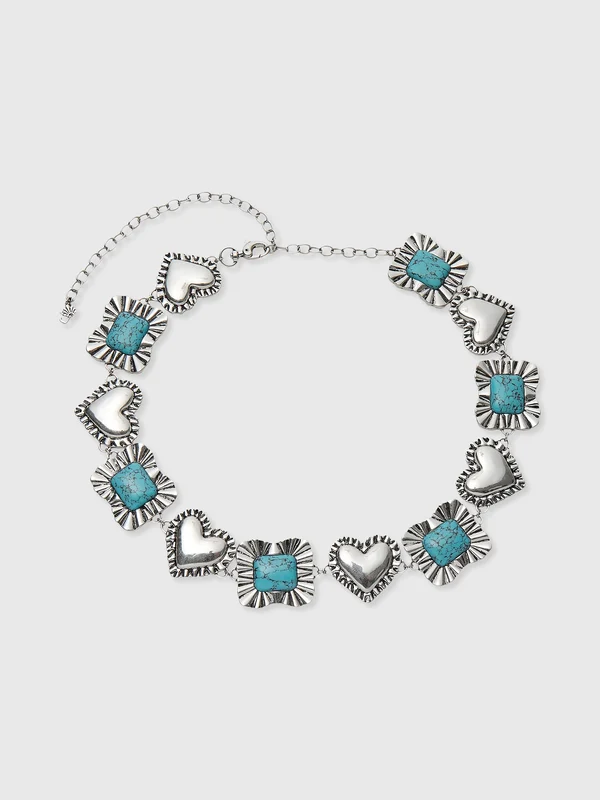 Lele Sadoughi Women's Ruffle Heart Stone Concho Belt O/S / TURQUOISE TRAIL 400