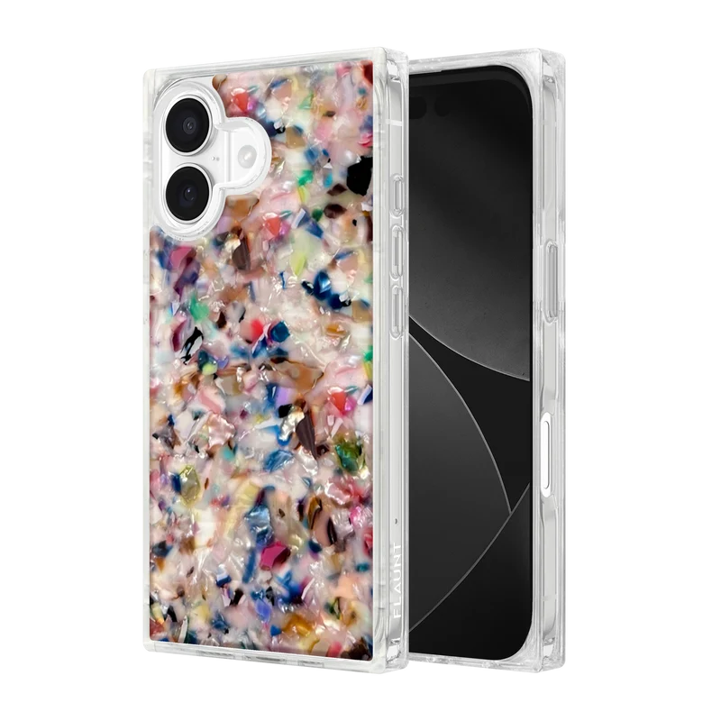 Flaunt Square Rainbow Confetti Tortoise Shell for iPhone 17 Phonnic