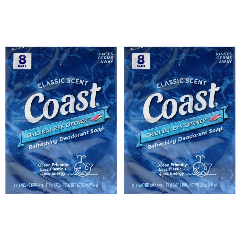 Coast Refreshing Deodorant Soap - Classic Scent by Coast for Unisex - 8 x 4 oz Soap - Pack of 2 8 x 4 oz