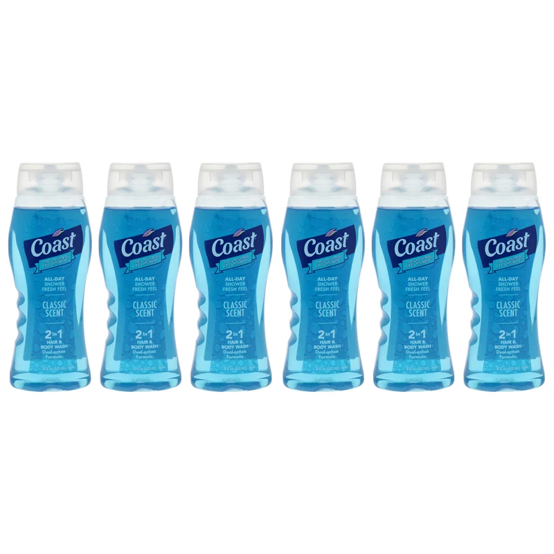 Coast 2-in-1 Hair and Body Wash - Classic Scent by Coast for Unisex - 18 oz Body Wash - Pack of 6 18 oz