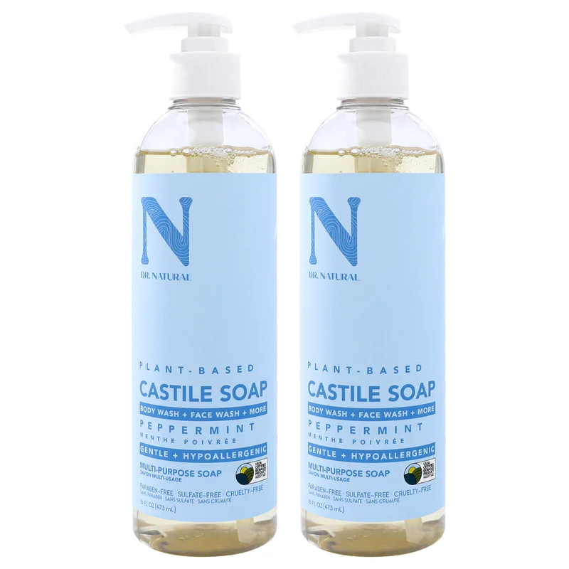 Dr. Natural Castile Liquid Soap - Peppermint by Dr. Natural for Unisex - 16 oz Soap - Pack of 2 16 oz
