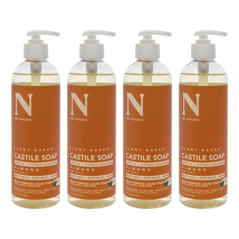 Dr. Natural Castile Liquid Soap - Almond by Dr. Natural for Unisex - 16 oz Soap - Pack of 4 16 oz