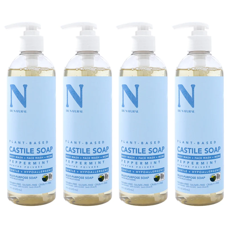 Dr. Natural Castile Liquid Soap - Peppermint by Dr. Natural for Unisex - 16 oz Soap - Pack of 4 16 oz