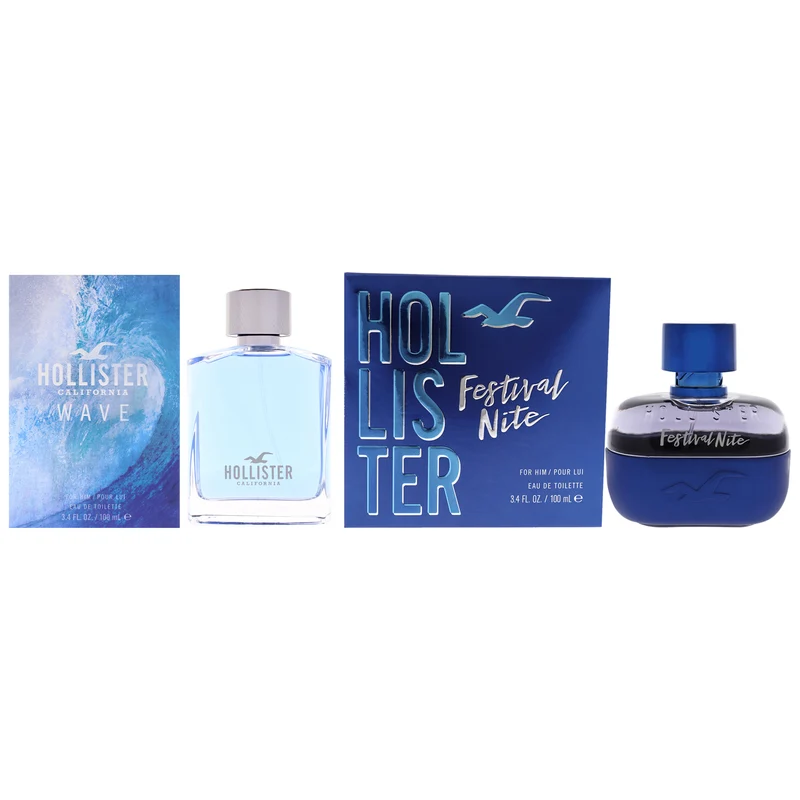 Holliste Hollister Kit by Hollister for Men - 2 Pc Kit 3.4oz Wave EDT Spray, 3.4oz Festival Nite EDT Spray 2 Pc Kit