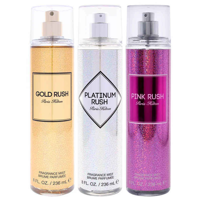 Paris Hilton Paris Hilton Kit by Paris Hilton for Women - 3 Pc Kit 8oz Fragrance Mist - Pink Rush, 8oz Body Mist - Gold Rush, 8oz Fragrance Mist - Platinum Rush 3 Pc Kit
