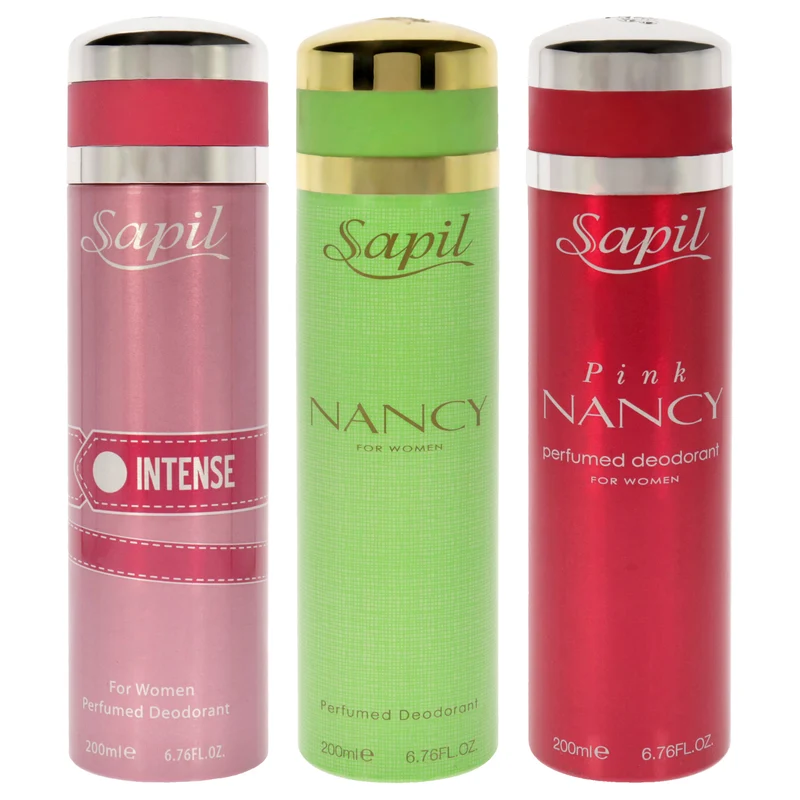 Sapil Sapil Kit by Sapil for Women - 3 Pc Kit 6.76 oz Deodorant Spray - Intense, 6.76oz Deodorant Spray - Nancy Green, 6.76oz Deodorant Spray - Pink Nancy 3 Pc Kit