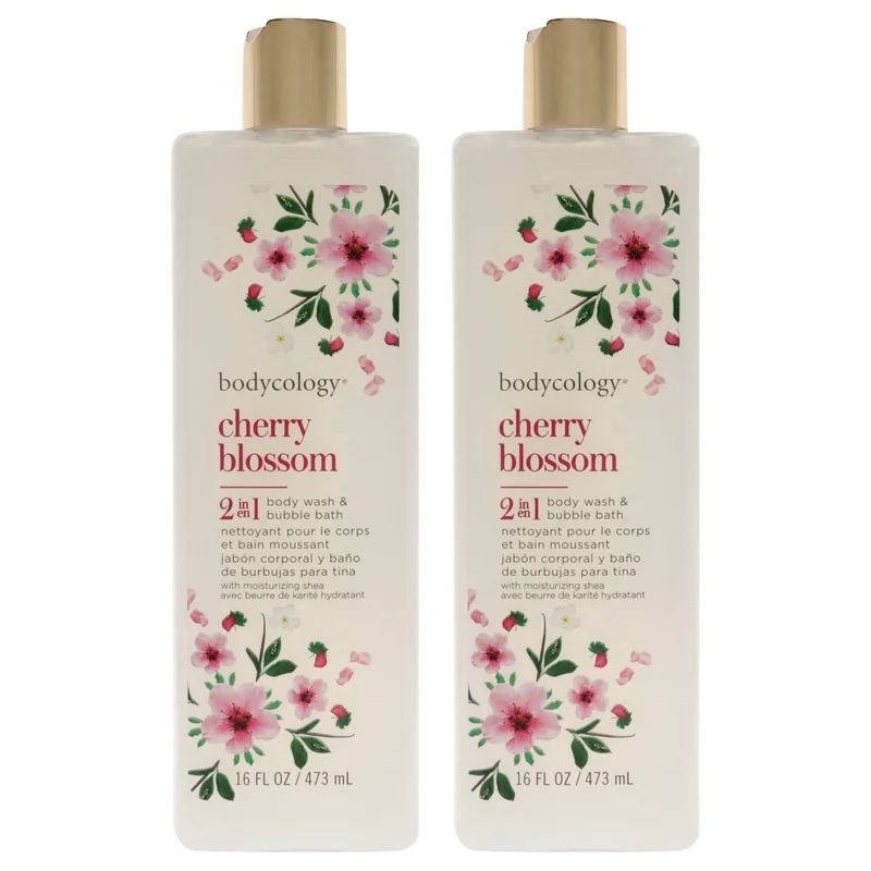 Bodycology 2 in 1 Body Wash and Bubble Bath - Cherry Blossom by Bodycology for Women - 16 oz Body Wash - Pack of 2 16 oz