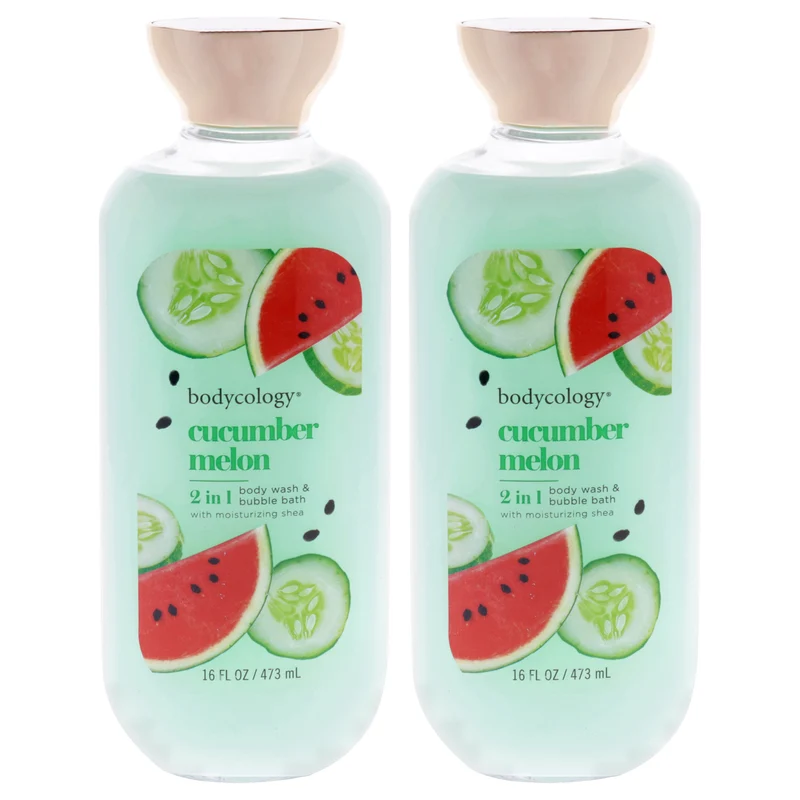 Bodycology 2 in 1 Body Wash and Bubble Bath - Cucumber Melon by Bodycology for Women - 16 oz Body Wash - Pack of 2 16 oz
