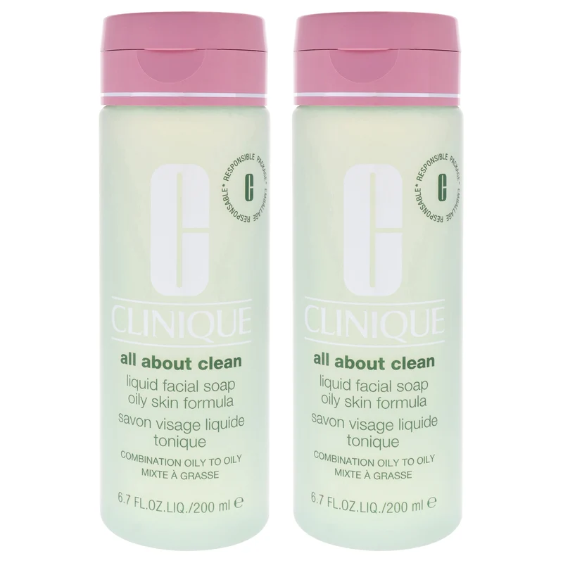 Clinique All About Clean Liquid Facial Soap Oily Skin Formula by Clinique for Unisex - 6.7 oz Soap - Pack of 2 6.7 oz