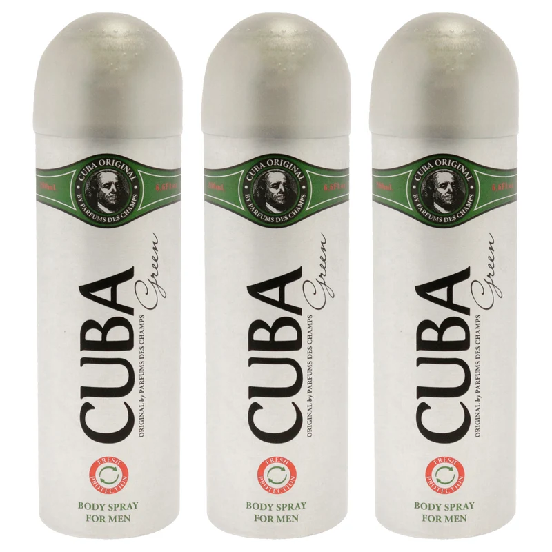 Cuba Cuba Green by Cuba for Men - 6.6 oz Body Spray - Pack of 3 6.6 oz