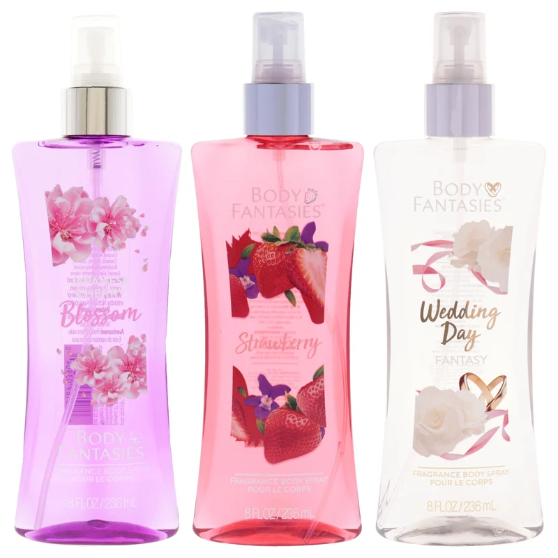 Body Fantasies Body Fantasies Kit by Body Fantasies for Women - 3 Pc Kit 8oz Body Spray - Signature Japanese Cherry Blossom, 8oz Body Spray - Strawberry Fantasy, 8oz Body Spray - Signature Wedding Day Fragrance 3 Pc Kit