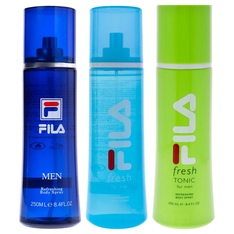 Fila Fila Body Spray kit by Fila for Men - 3 Pc Kit 8.4oz Fila Fresh Body Spray, 8.4oz Fila Body Spray, 8.4oz Fila Fresh Green Body Spray 3 Pc Kit