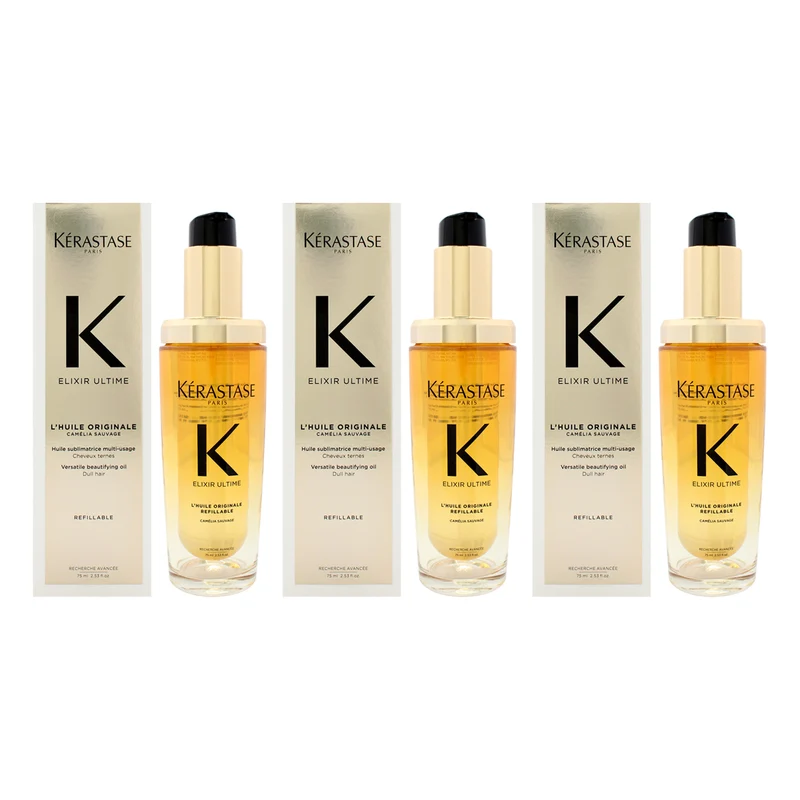 Kerastase Elixir K Ultime Versatile Beautifying Oil by Kerastase for Women - 2.53 oz Oil (Refillable) - Pack of 3 2.53 oz