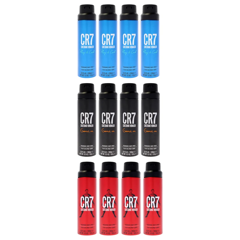 Cristiano Ronaldo CR7 Body Spray Kit by Cristiano Ronaldo for Men - 12 Pc Kit 4 x 6.8oz CR7 Body Spray, 4 x 6.8oz CR7 Game On, 4 x 6.8oz CR7 Play It Cool 12 Pc Kit