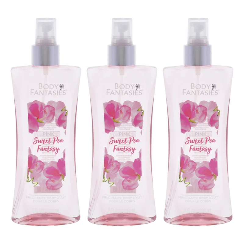 Body Fantasies Pink Sweet Pea Fantasy by Body Fantasies for Women - 8 oz Body Spray - Pack of 3 8 oz