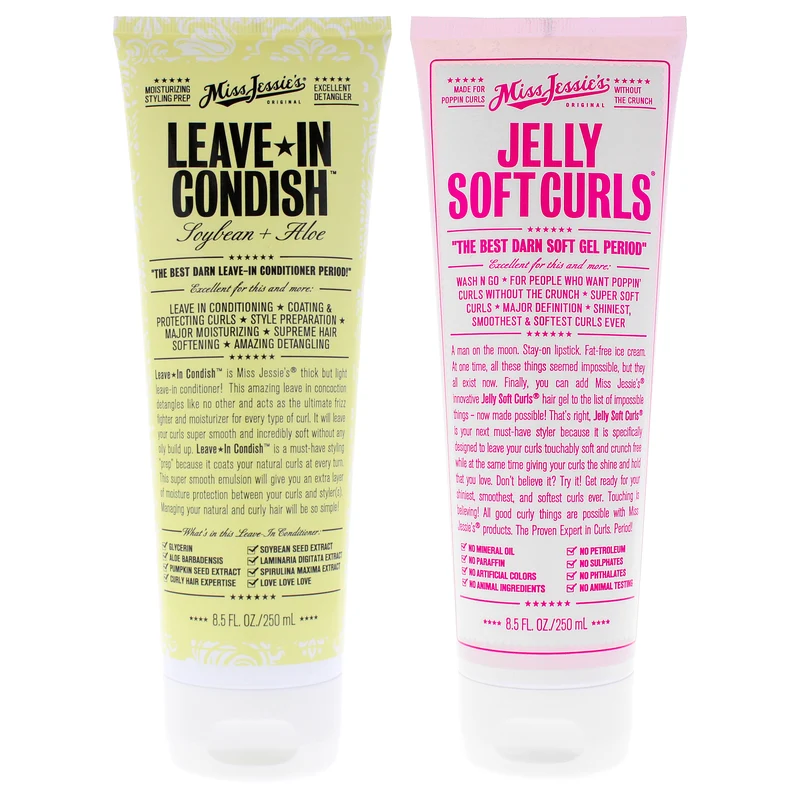 Miss Jessies Leave in Condish and Jelly Soft Curl Kit by Miss Jessies for Unisex - 2 Pc Kit 8.5oz Conditioner, 8.5oz Gel 2 Pc Kit