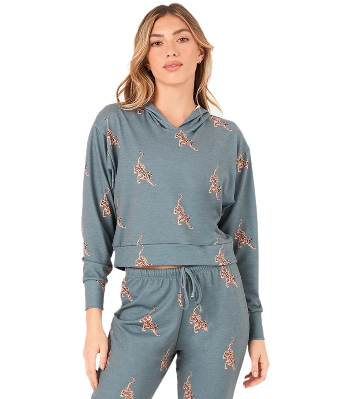 Onzie Crop After Yoga Hoodie Pale Cacti Tiger / ML