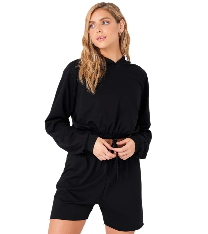 Onzie Cinch Crop Hoodie Black Fleece / ML