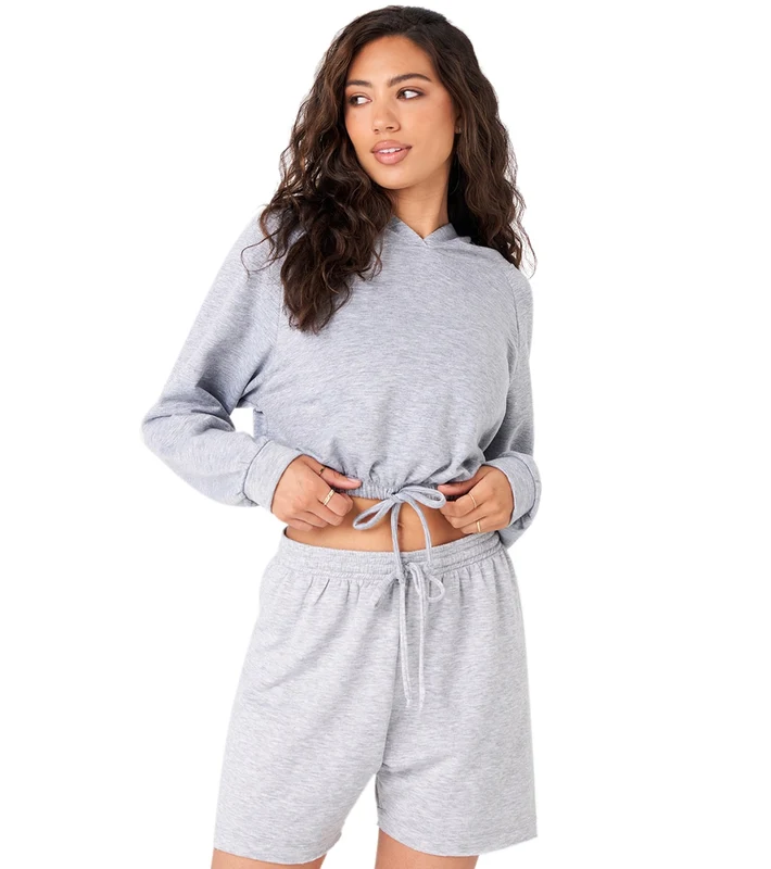 Onzie Cinch Crop Hoodie Heather Gray Fleece / SM