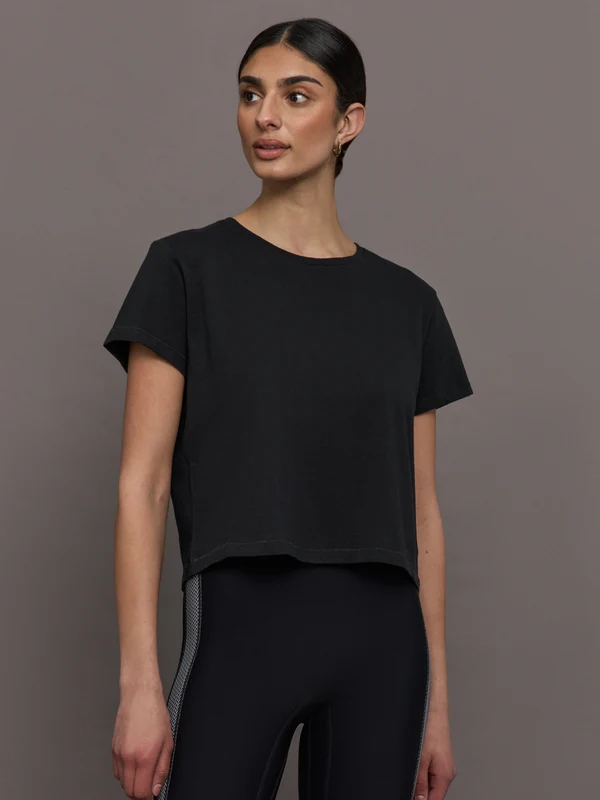 Bowery Boxy Weekend Cotton Tee - Black Black / XXS