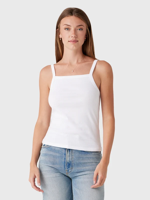 Leset Women's Nando Square Neck Tank L / WHITE