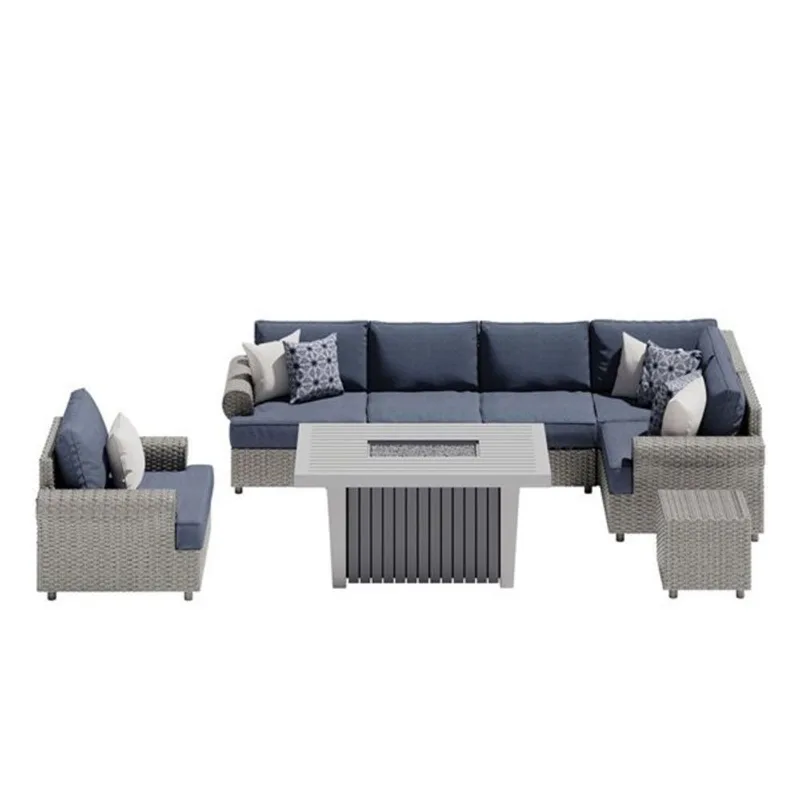 Sirio Regency 8-Pcs Conversation Set with Fire Table - Blue