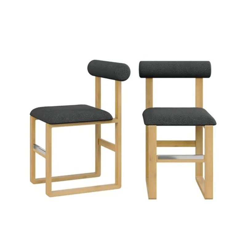 Sirio 24-in Natural Wood Scandinavian Backrest Counter Stools w/ Black Polyester Fabric - Set of 2