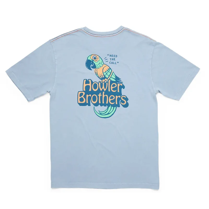 Howler Brothers Men's Cotton Short Sleeve T-Shirt CHATTY BIRD: DUSTY BLUE / MED
