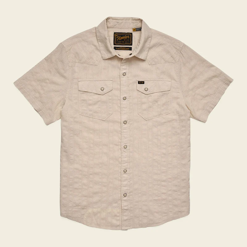 M H Bar B Snapshirt Eyelet Stripe: Off White / L