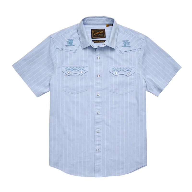Howler Brothers Men's Crosscut Deluxe Snapshirt SURFBIRD : SKY OXFORD DOBBY / MED