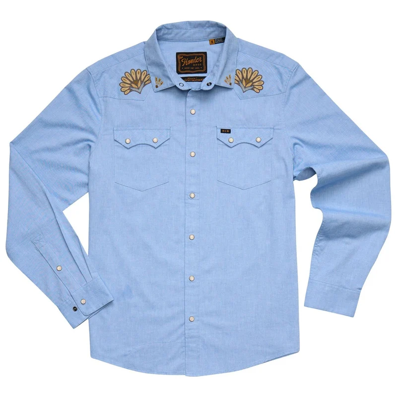 Howler Brothers Crosscut Deluxe Longsleeve Fanned Flora : Faded Blue Oxford / L