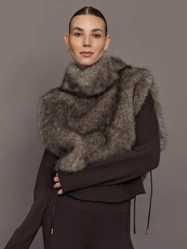 Faux Fur Pullover Vest with Side Ties - Mocha Mocha / M