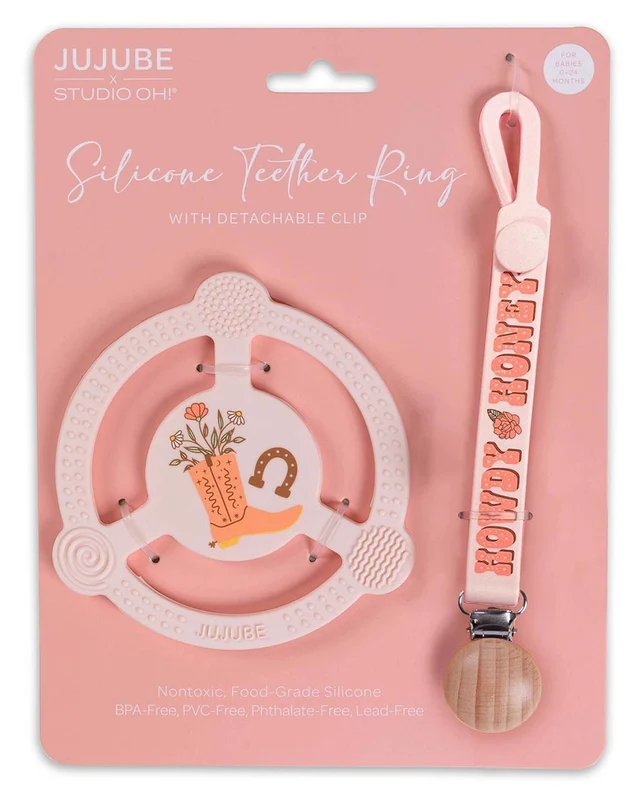Bloomin' Boot Silicone Teether Ring With Detachable Clip - Jf32040Bbt Pink