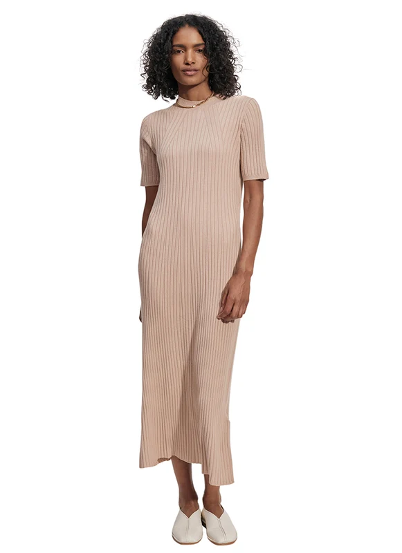 Varley Maeve Rib Knit Midi Dress Warm Taupe / S