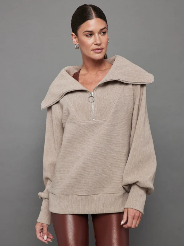 VINE HALF ZIP - TAUPE MARL TAUPE MARL / XS