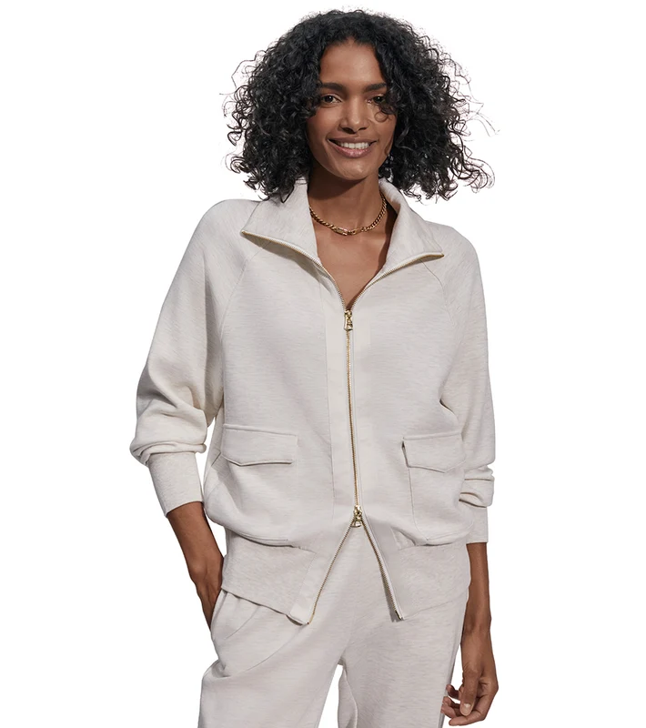 Varley Roxbury Zip Through Sweater Ivory Marl / XL